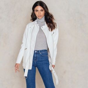 White Biker Oversized Leather Jacket